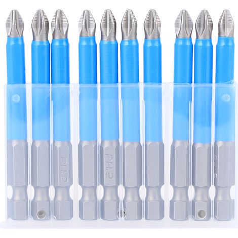 Jeu de 10 embouts de tournevis électrique antidérapants en acier S2 magnétiques PH2 x 70 mm (1/5)