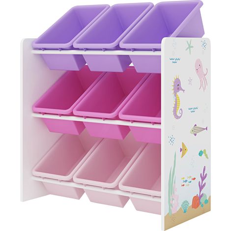 Scaffale dal design senza tempo per soggiorno/camera da letto mobiletto portaoggetti per bambini con 9 scomparti aperti bianco/rosa/viola 030011180