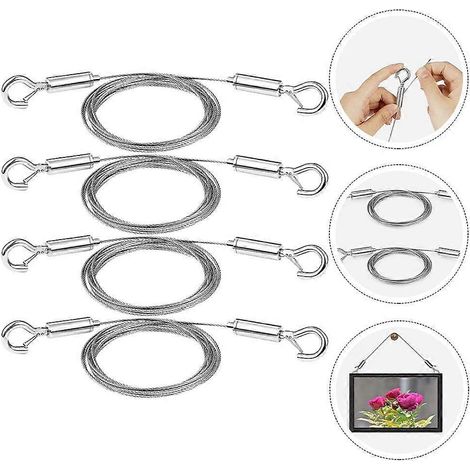 Lot de 4 fils de suspension pour tableaux et miroirs, réglables et robustes, en acier inoxydable avec crochets.-AquaForge (1/3)