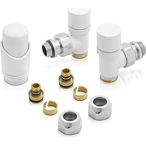 Coppia valvole termoarredo bianche con testa termostatica e raccordi multistrato 16 mm x2 (1/5)