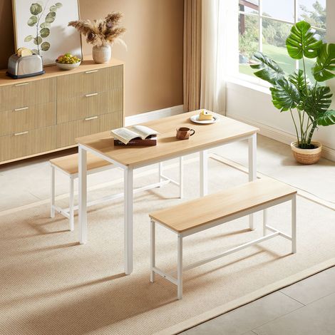 Ensemble bar table + 2 tabourets, table cuisine style industriel blanc et naturel pour salon ou salle de fête (1/4)