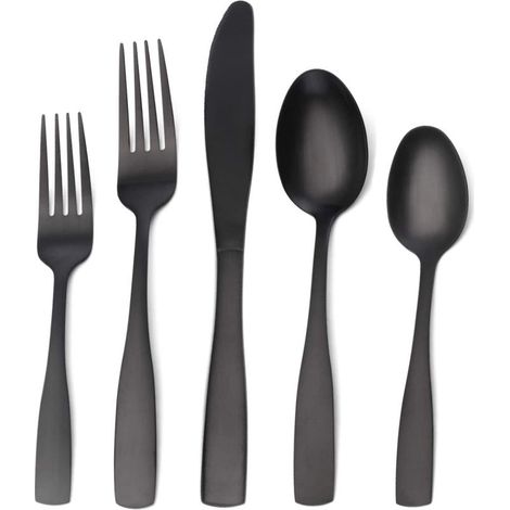 Ensemble de couverts noirs mats pour la maison et le restaurant, compatibles lave-vaisselle (1/5)