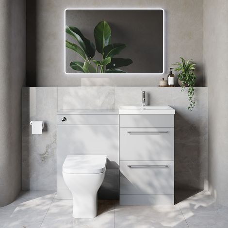 Napoli 390 Cento Gloss Grey Pearl 1100mm 2 Drawer Vanity Unit Toilet Suite with Glide Basin - 1100mm - Chrome 320mm HandleWith Kingston Toilet Pan and Seat