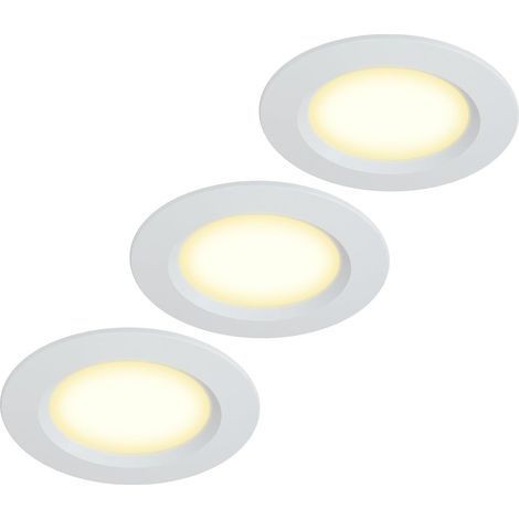 Set mit 3 ultraflachen LED-Einbaustrahlern für Möbel - 12 V - 3 W - Ausschnittmaße: 55 mm - Mit 2 m Kabel - IP44 - Für Spiegelschränke, Vitrinen, Möbel und Kleiderschränke (Stahl) (1/5)