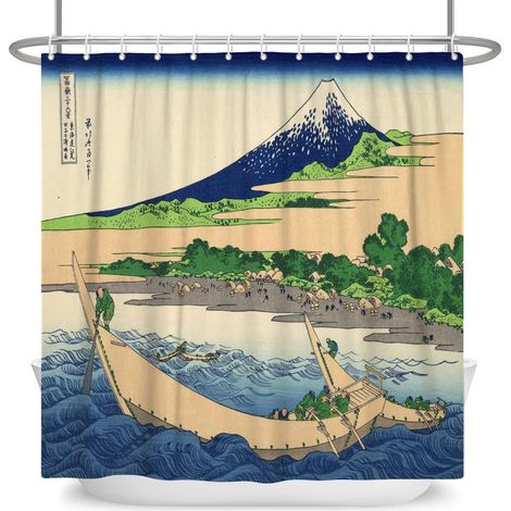 140x183cm Ukiyo-e Mont Fuji Paysage Rideau de Douche Japonais Océan Vagues Bois Bateau Cottage Traditionnel Ethnique Animé pour Salle de Bains Polyester avec Crochets (1/5)