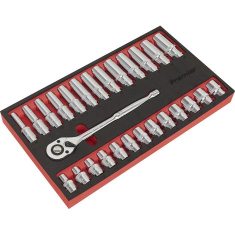 Sealey AK66723 Premier Ratchet Wrench & Socket Set 1/2"Sq Drive 27pc (1/4)