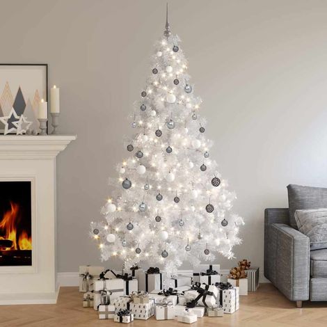 vidaXL Künstlicher Halb-Weihnachtsbaum Beleuchtung Kugeln Weiß 210 cm (1/5)