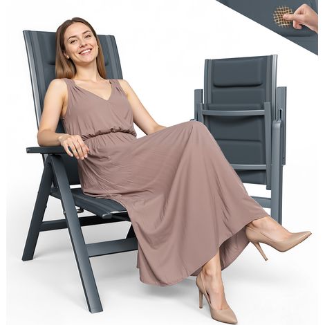 Devoko – Chaise de jardin pliante aluminium – Lot de 2 – 7 positions réglables – Tissu composite respirant – Charge max 180 kg – Pliage compact