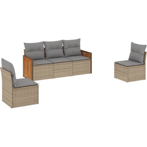 Set Divano da Giardino 5 pz Salotto da Giardino con Cuscini Beige in Polyrattan (1/5)
