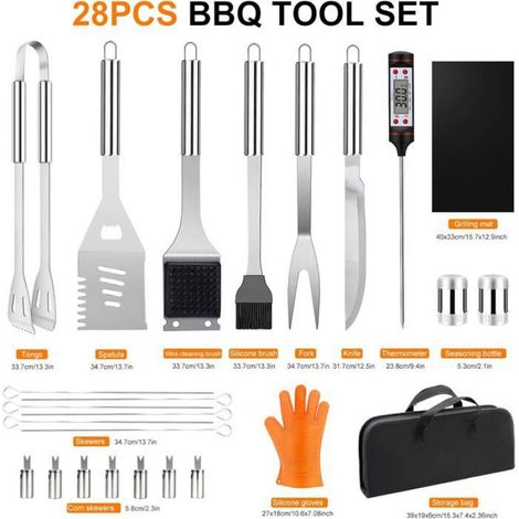 Jardin 28Pcs Ustensiles Barbecue, Kit Barbecue en Acier Inoxydable Professionnel - Cadeau de Homme Set d'Outils BBQ Accessoires B (1/5)