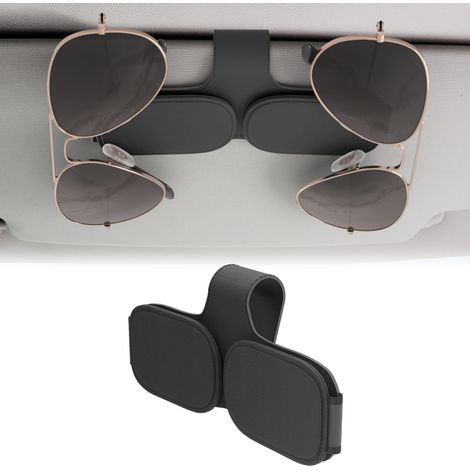 Support de lunettes de soleil à double clip pour voiture, accessoire magnétique en cuir pour pare-soleil de voiture