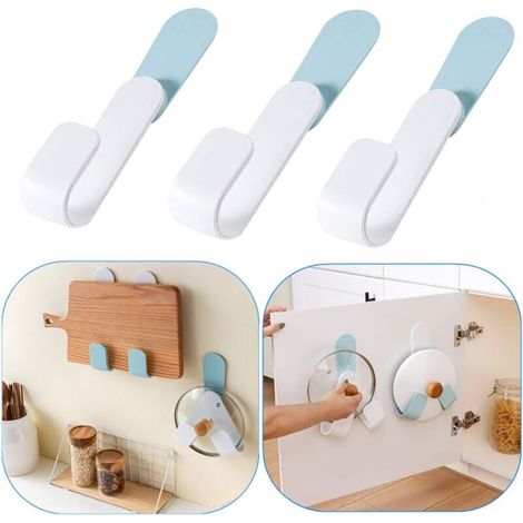 Support de couvercle de casserole fixé au mur ABS auto-adhésif réglable suspendu organisateur de couvercle de casserole rangement de planche à découper (ensemble de 3) (1/5)
