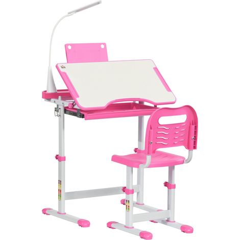 Kinderschreibtisch mit verstellbarem Stuhl, Schublade und Stauraum, Rosa, 70 × 50 × 105 cm (1/5)
