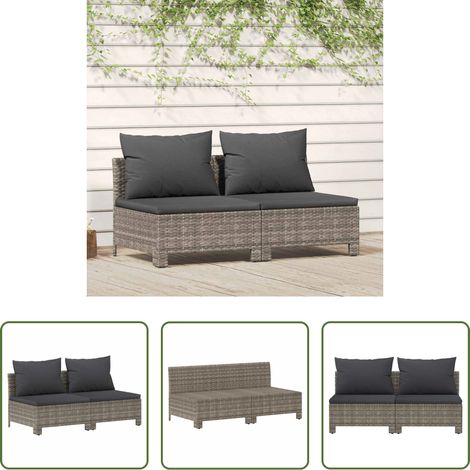 vidaXL Canapé en résine - Canapé de jardin 2 places avec coussins Gris Résine tressée (1/5)