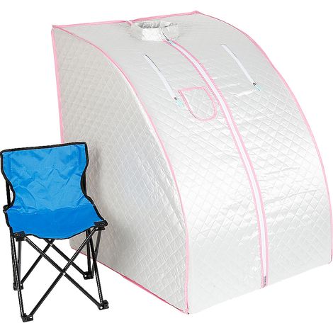 Aqrau Sauna à Vapeur Portatif 1.5L, SPA Sauna Transportable À Domicile, Sauna avec Chaise Pour 1 Personne, Silver
