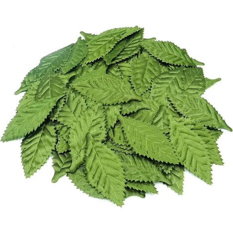 100 Pièces Feuilles Artificielles Vertes,Fausses Vertes,Feuilles de Soie Artificielles pour Mariage Fête Décorations, Décoration de Table, Bouquets de Mariage Bricolage 6×3cm (1/5)