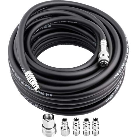 Rosvola – Tuyau à air comprimé 15 m – Raccord rapide 1/4' – Diamètre 9,5 mm intérieur – Pression 300 psi – Caoutchouc résistant à l'usure (1/5)