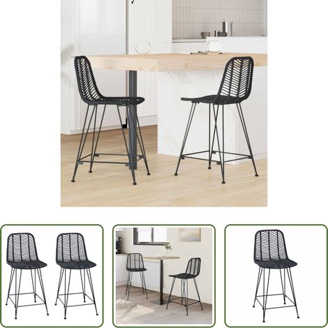 Rattan -  Barstuhl 2 pcs Schwarz 44,5 x 54,5 x 97,5 cm Rattan und Eisen (1/5)