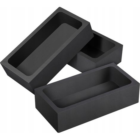 Drei schwarze Graphittiegelformen zum Schmelzen von Metallen und Schmuck.