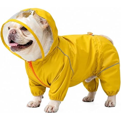 Manteau pour chien - Imperméable pour chien - Avec capuche transparente - Imperméable et coupe-vent - Imperméable réfléchissant et respirant - Couvre le poitrail et le ventre - Imperméable pour animau (1/5)