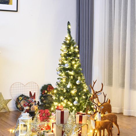 Pour les petits espaces, ambiance de fête avec sapin de Noël artificiel slim 135 cm et 150 LED chaudes (1/5)