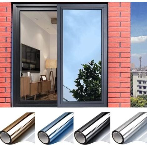 Film adhésif miroir sans tain pour vitres, protection solaire - Noir et argent 40 x 300 cm (1/5)