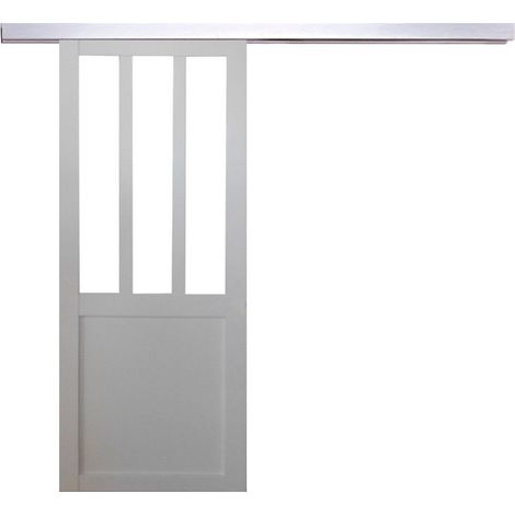 Puerta corredera de taller blanca H204 x L73 cm, riel de aluminio Gd Menuiseries (1/5)