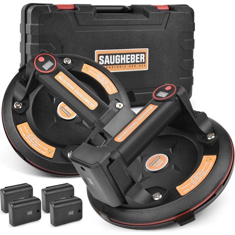 2Pack Saugheber mit 4X Akku für Heavy Duty Elektrischer 8" Vakuumheber Tragkraft 300KG Automatischer Nachsaugung Saugnapf Glassauger Transport von Fliesen Marmor Aquarium Platten Laminat