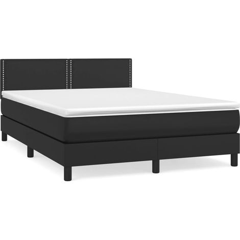 Sommier à lattes de lit avec matelas Noir 140x190 Similicuir (1/5)