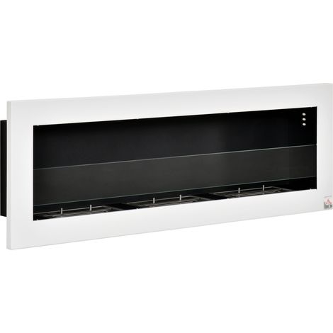 Cheminée bioéthanol Murale encastrable 3 brûleurs 3 L au total, environ 3 h de durée de combustion, dims. 120L x 15l x 40H cm, acier inox blanc