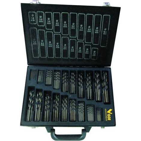 Vigor 41282-15 Serie 150 Punte Elicoidali HSS Acciaio Forgiato Set 150 pz diametri 1-10 mm