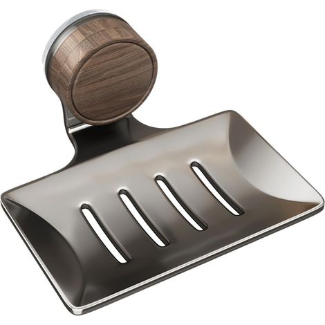 RHG Porte-savon à ventouse en aluminium ABS de qualité aérospatiale, trou d'évacuation en V, étagère de rangement anti-taches de graisse pour salle (1/5)