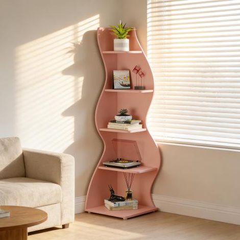 Étagère d'angle élégante, bibliothèque en coin à 5 niveaux, meuble de rangement mural pour livres, étagère compacte pour salon et chambre, set de 1 pièce (1/5)
