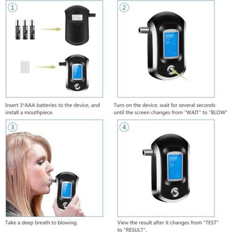 Ethylotest Portable Alcootest Numérique avec Ecran LCD Testeur d'alcool à Capteur Semi-Conducteur avec 6 Embouts Buccaux (1/4)
