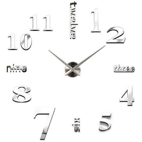 Horloge Murale 3D - Diamètre 120 cm - Mouvement Silencieux - Design Moderne - Pour Chambre Cuisine Salon - Argent (1/5)