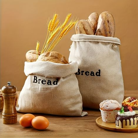 1 sac à pain en lin au design artistique – Lin naturel et non blanchi pour le stockage réutilisable du pain fait maison