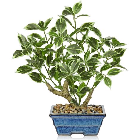 Kunstpflanze Ficus 39 cm Topf Dekopflanze Fensterbank Blau Grün Weiß (1/5)