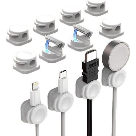 Clips para cables，12 organizadores magnéticos para cables，Gestión de cables reutilizable y práctica，Organizadores de escritorio，Blanco (1/5)