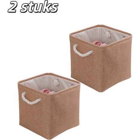 2er-Pack Aufbewahrungskorb – Würfelförmiger Aufbewahrungskorb – Faltbare Aufbewahrungsbox – Stoffkorb – Großes Fassungsvermögen – Geeignet für Zuhause und Büro – Hellbraun (1/5)