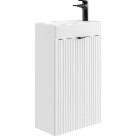 Mobile lavamani scanalato anta reversibile H60 x L40 x P22 Bianco - VAHIRA (1/5)