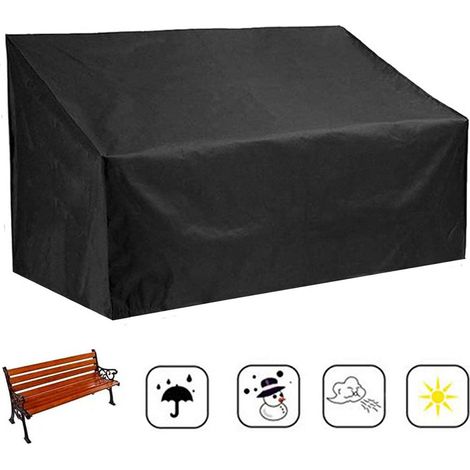 Telo di copertura nero per panchina da giardino a 3 posti, in tessuto Oxford 210D, 163×66×89 cm, impermeabile, resistente ai raggi UV, antivento e antistrappo. (1/5)