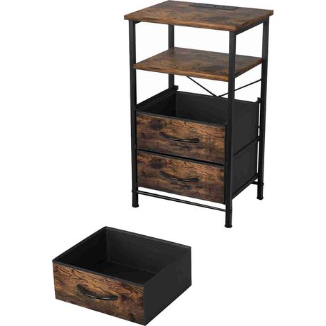 Table de chevet Métal et Bois Marron 3 tiroirs en tissu Lumière LED réglable par télécommande pour chambre salon bureau (1/5)