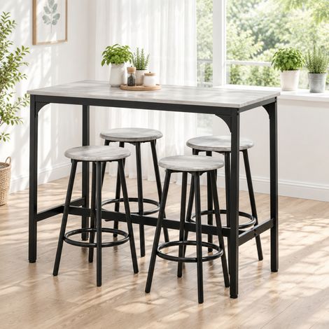 Bartisch-Set mit 4 Hockern, Industriestil, 110 x 50 x 89,5 cm, Grau, REDOM (1/5)