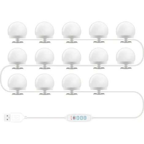 Lampe miroir USB pour maquillage, éclairage à trois tons et à intensité variable, ampoule pour miroir de maquillage (lot de 14)