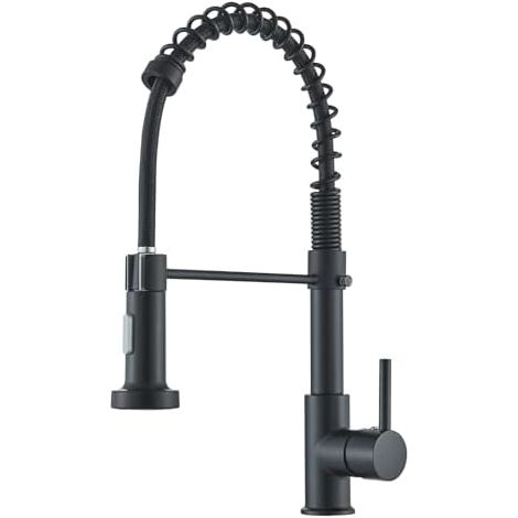 Robinet d'évier de cuisine noir avec ressort spiral, mitigeur haute pression à deux fonctions de jet, pivotant pour cuisine-Noir