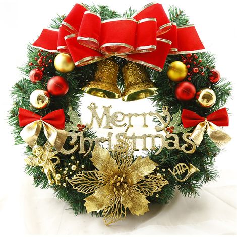 Guirlande De Noël - Couronne Décorative Avec Nœud Rouge Et Poinsettias - Pour Porte D'Entrée - 30 cm 40 cm 50 cm (1/5)