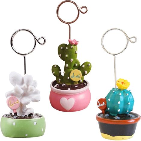 Set of 3 Small Cactus Shaped Resin and Metal Memo Holders