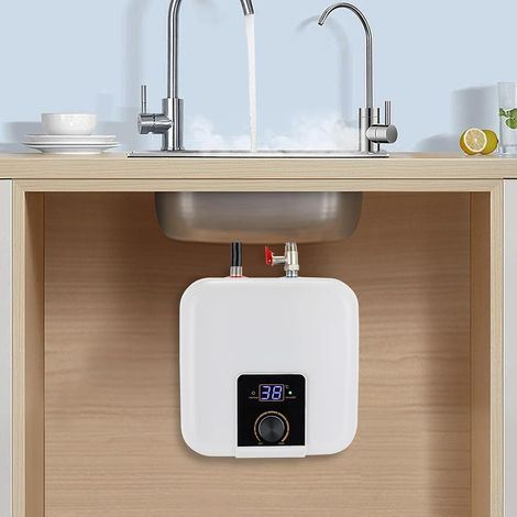 1500W Elektronischer Durchlauferhitzer Küche 0-65°C Warmwasserbereiter 8L Warmwasserspeicher IPX4 Boiler 0.75MPa Untertischboiler Warmwasserboiler mit LED Bildschirm Weiß (1/5)