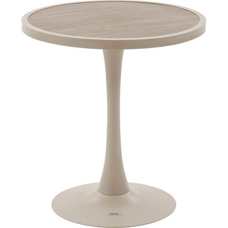 Tavolo da giardino bistrot ovialon con effetto legno di argilla e lino in alluminio - Hespéride