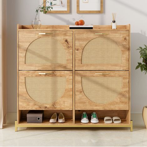 Schuhschrank aus MDF in Holzoptik 108,5 x 24 x 100 cm mit Metallgestell und oberer Ablage (1/5)